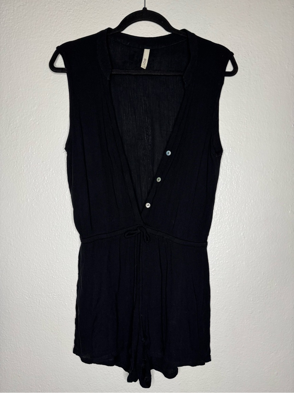 Elan Black V-Neck Button-Front Beach Cover-Up Romper Size S